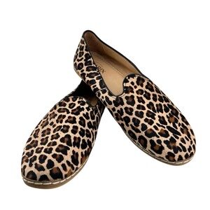 Charix Womens Handmade Leopard Slip On Loafers EU43 Tan Black Unisex Calf Hair
